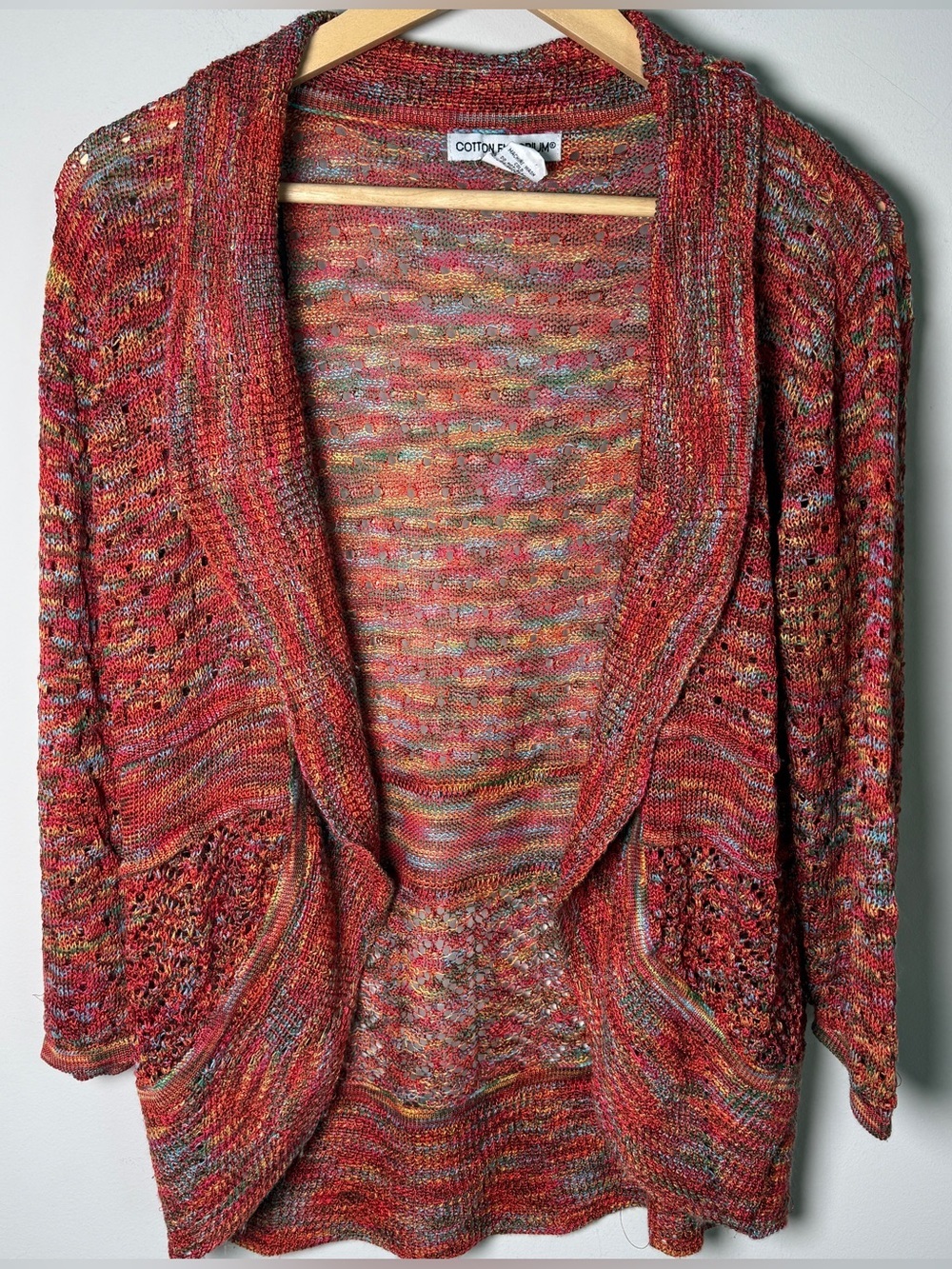 Cotton Emporium Marled Open Cardigan Jewel Tones Quiet Luxury Coastal Grandma XL